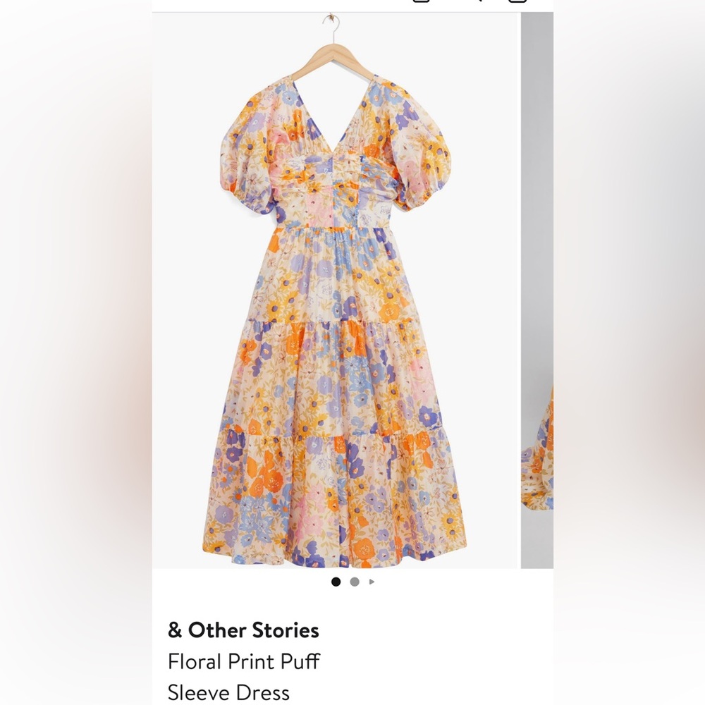 & Other Stories Floral Tiered Maxi Dress in Pastel Yellow, Orange, Blue and Pink